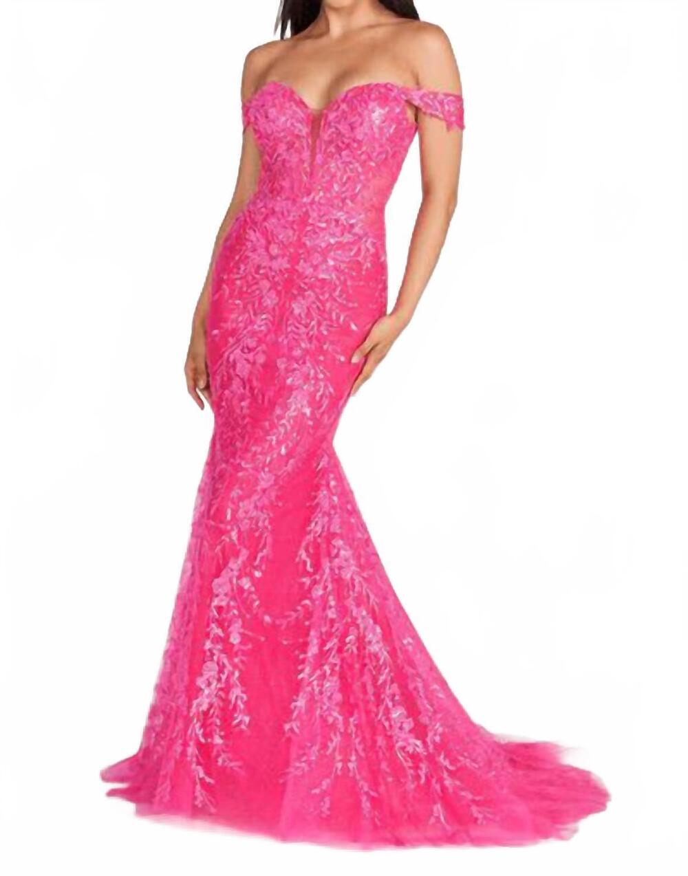 NEW ELLIE WILDE off shoulder sequin prom dress in cerise